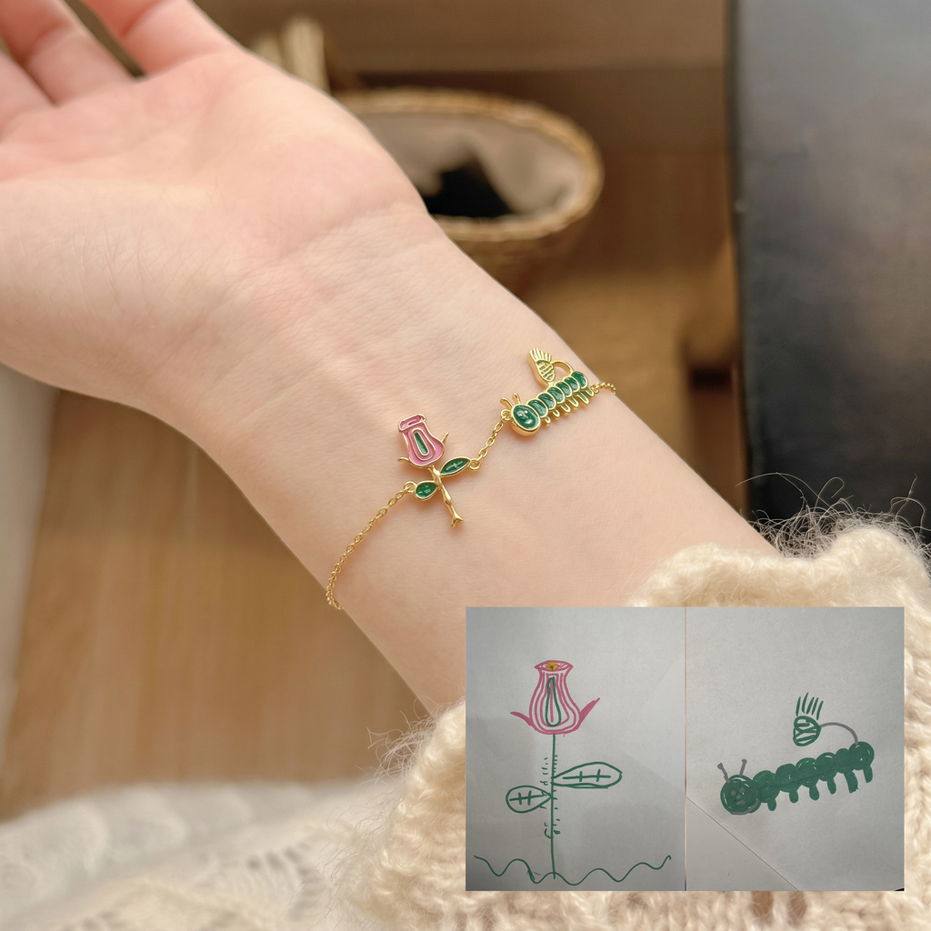 Custom Drawing Bracelet, Personalized Doodle Art Charm