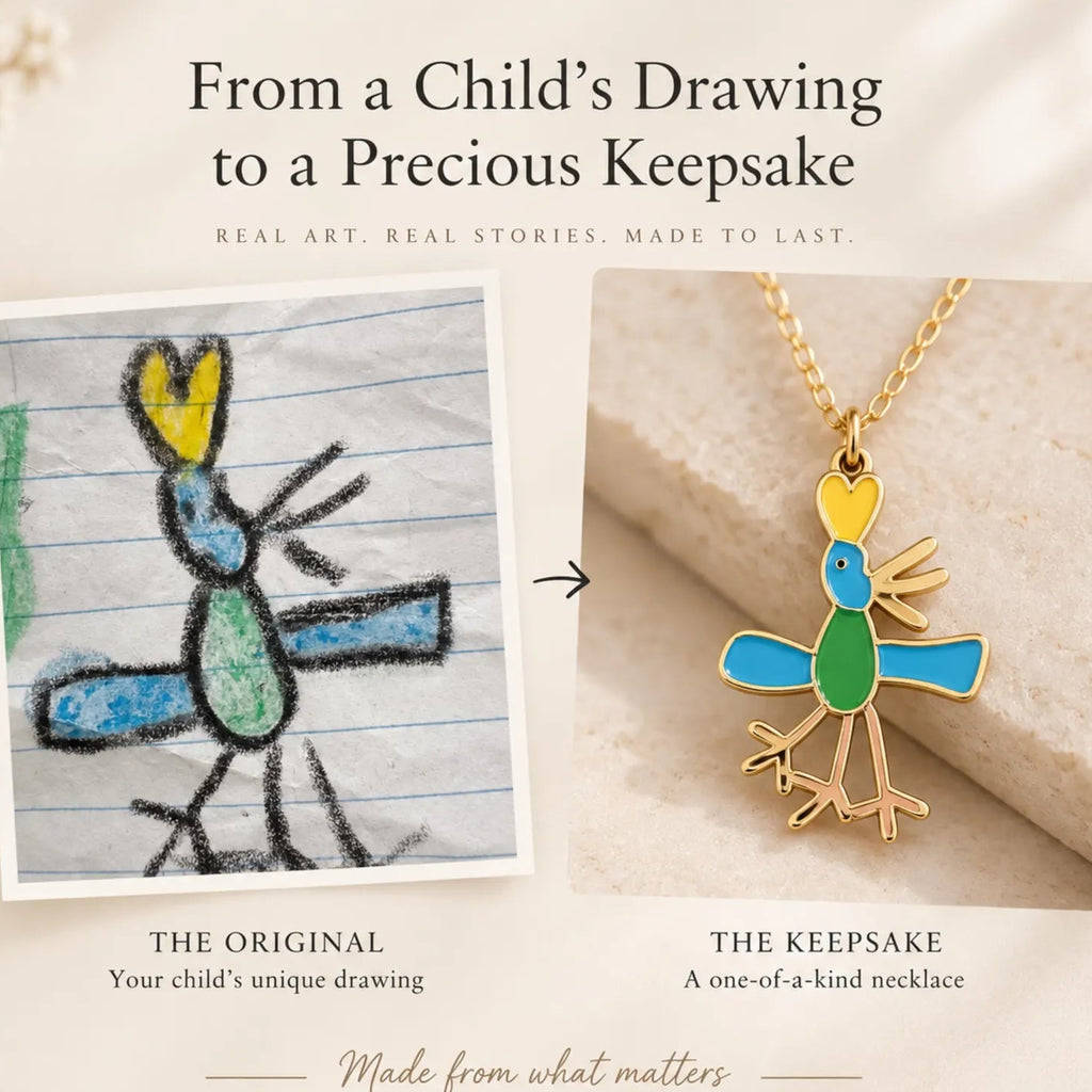 Handmade enamel pendant from your child’s doodle.