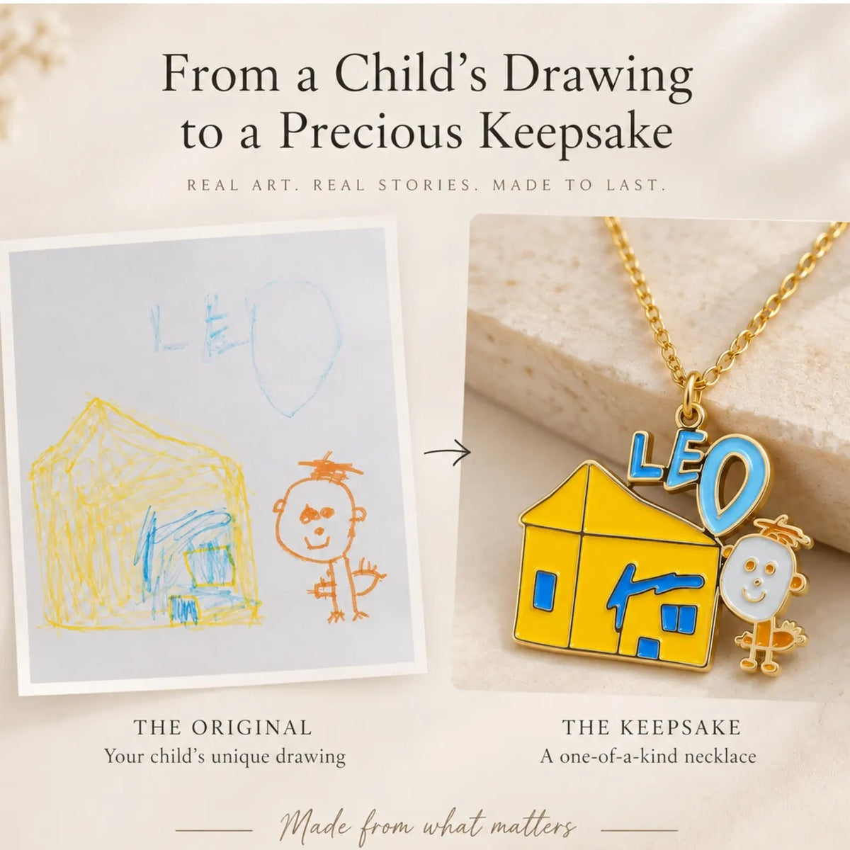 Handmade enamel pendant from your child’s doodle.