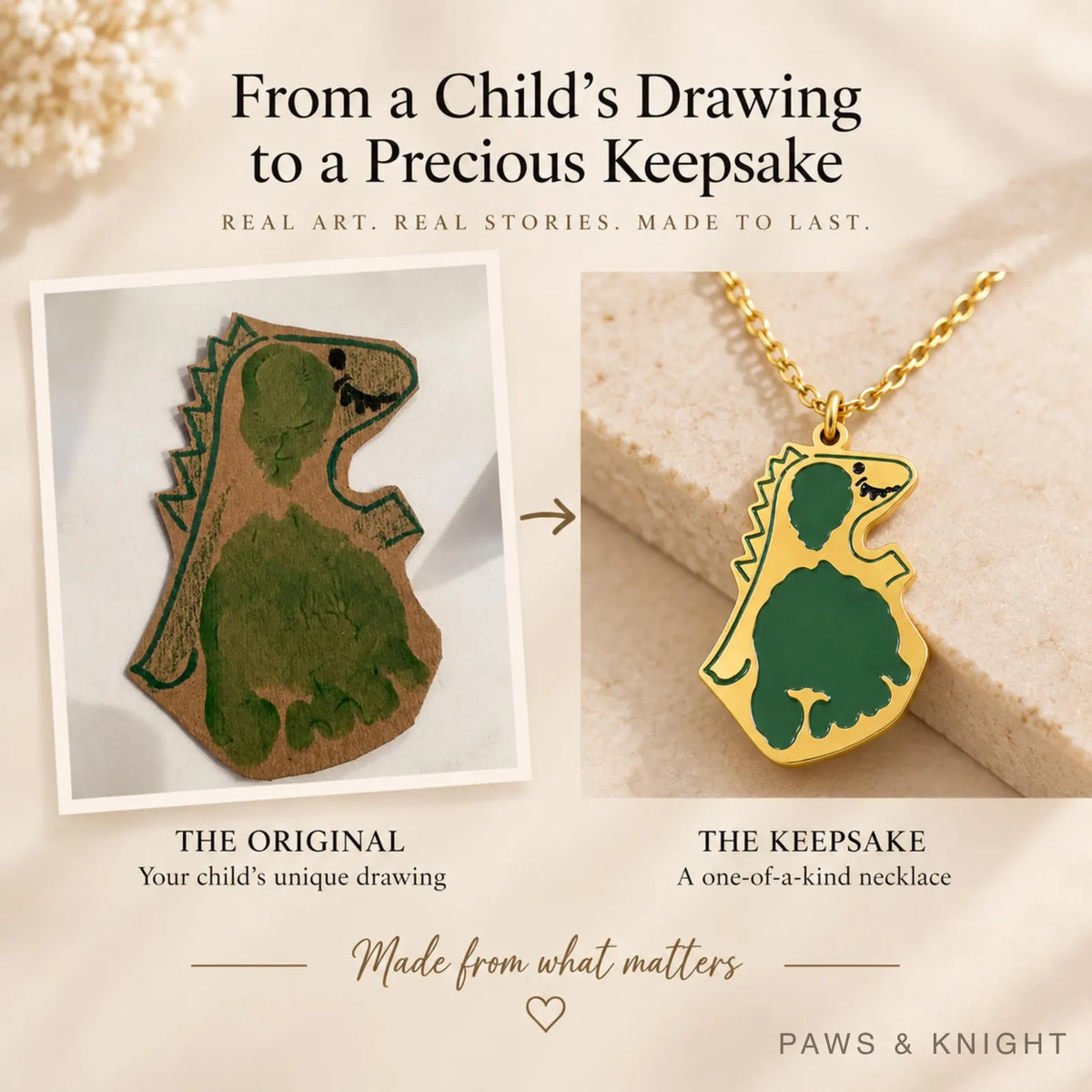 Handmade enamel pendant from your child’s doodle.